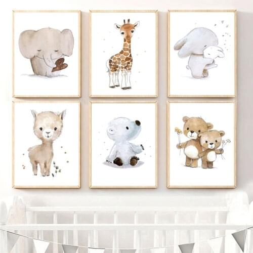 Giraffe Elephant Penguin Alpaca Australia Koala Baby Wall Art Canvas Painting Nordic Poster Prints Wall Pictures Kids Room Decor