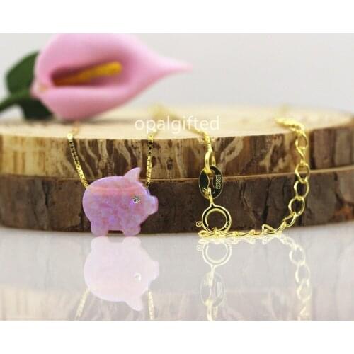 1pc Best Selling Opal Pink Pig!! 11*12mm Synthetic Opal Pink Pig with cz for eye pendant opal necklace gold Wholesale price