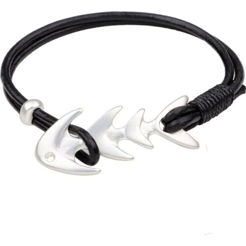 2019 Classic Fashion fish bone Bracelet Men Braid Multi-layer Rope Leather Bracelet For Men Women Jewelry Gift Vintage Adjustab