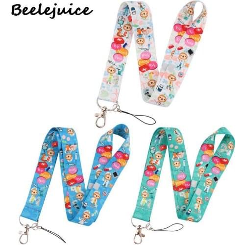 24pcs Cartoon Sloth Doctor Neck Strap Lanyards ID badge card holder keychain Phone Strap Gift Ribbon webbing necklace Decoration