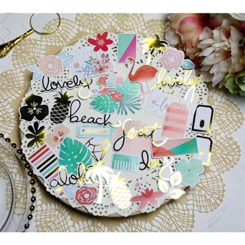 36pcs Flamingo & Beach Cardstock Die Cut Fiol Stickers for Scrapbooking Happy Planner/Card Making/Journaling Project Craft