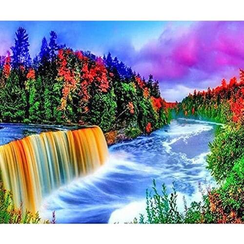 5D Diy Diamond Painting "Rainbow Waterfall Scenery" Diamond Paintings Full Round Rhinestones Diamond Embroidery home Decor kit
