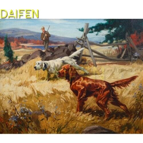 Full Round Diamond embroidery Dog hunter gun Full Square Diamond painting Cross stitch Dog hunter gun farm DIY 3D Diamond mosaic