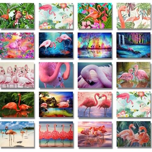 Full Drill Round Diamond Painting Flamingo Animal Embroidery Diamond Mosaic Paintings Birds Diamond Pictures Lover Gift Wall Art