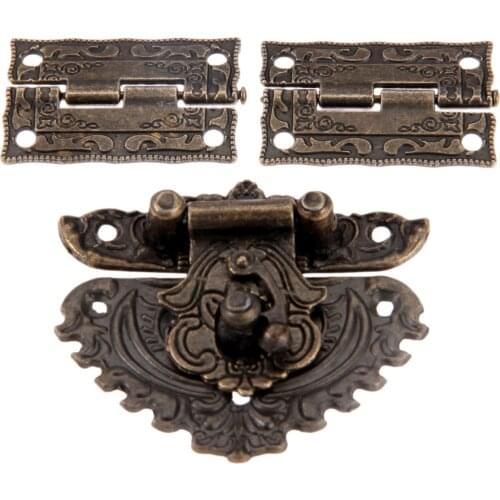 Antique Bronze Furniture Hardware Box Latch Hasp Locks Toggle Buckle 2Pcs Decorative Cabinet Hinges for Jewelry Wooden Box