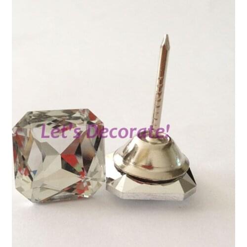 Free Shipping 100PCS/LOT 18mm 23mm Clear Color Square Crystal Glass Tacks, Crystal Buttons, DIY Upholstery Tack For Sofa