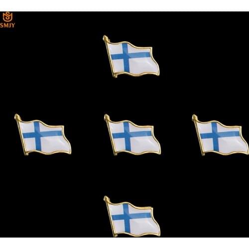 5PCS European Metallic Gold Plated Badge Finnish Painted Flag Brooch Lapel Safety Buckle Souvenir Gift