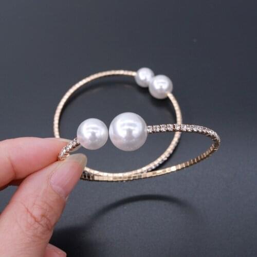 Hot Sale 7inch Crystal Imitation Pearl Bracelet 5pcs/lot Gold Color Luxury Bangle Jewelry for Girls Friends Gifts Party