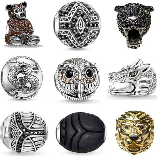 Dragon Lion Beetle Chimpanzee leopard Teeth Bead Charm for Jewelry Making 925 Sterling Silver DIY Bracelet Accessories Animal