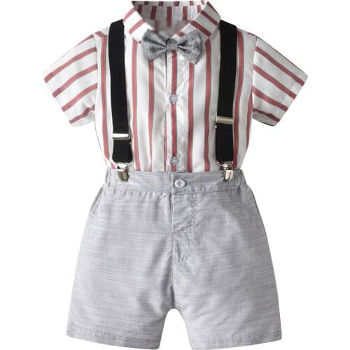 Childrens Boy Gentleman Striped Romper Suit Baby Boys Suspender Shorts Suit 2021 Summer New Toddler Infant Kids Overalls Suits