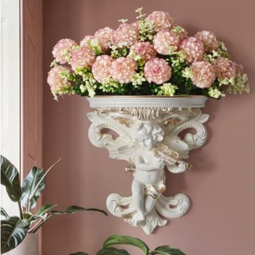 European Vintage Angel Resin Vases Violin Or Harp Crafts Decoration Artificial FlowerPot Decoration Wall Hanging Vase Home Decor