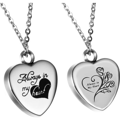 Classic Stainless Steel Ash Pendant Necklace Mens Women Memorial Jewelry Carving always in my heart Cremation Urn Necklaces