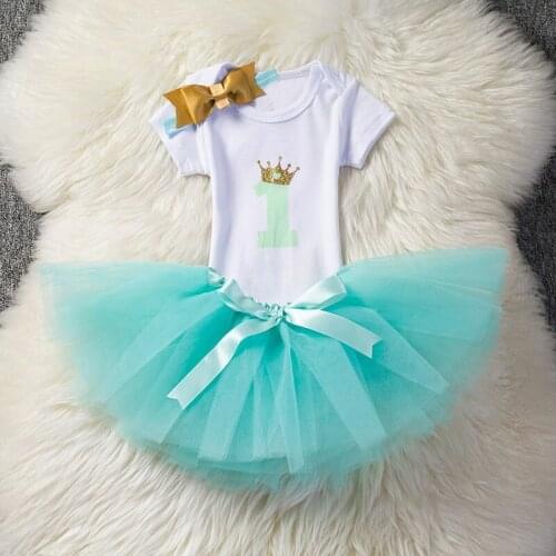 Xmas Baby Girls Birthday Dresses for 1st First Birthday Party Romper +Headband 1 Year Christening Gown Tutu Dress 3Pcs Suit