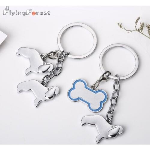 Creative Keychain Cute Cocker Spaniel Keychains Animal And Bone Pendant Key Chain Dog Classic Key Ring Holder DIY Metal Keychain