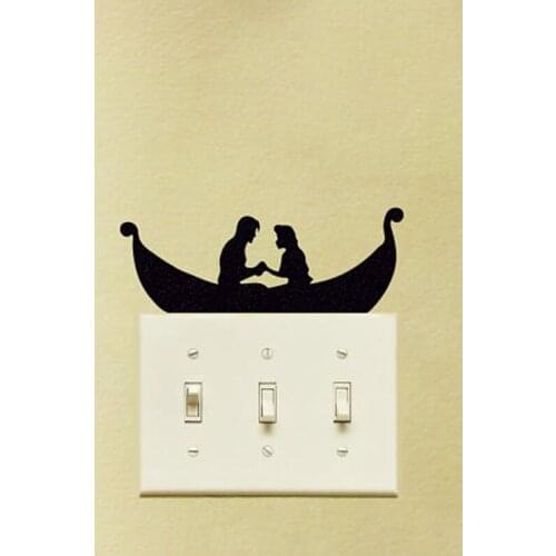 KUCADA Black Creative Couple boat DIY Light Switch Wall Stickers Home Decoration Wallpaper JG1902