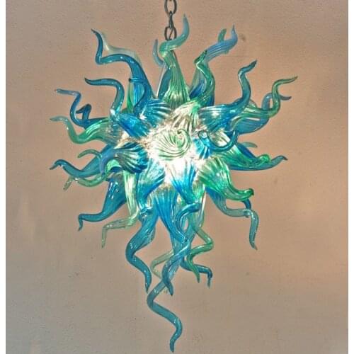 Tiffany Nordic Chandelier Lighting Aqua Turquoise Hand Blown Glass Pendant Lamp for Living Room Hallway Entry LED Light Source