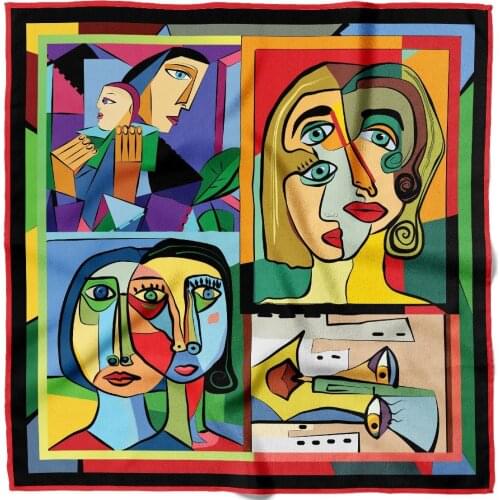 Fashion Cubism Portrait Patterned Bandana Unisex Scarf Headscarf Wrist Wrap Magic Square Kerchief Print Hair Accessories