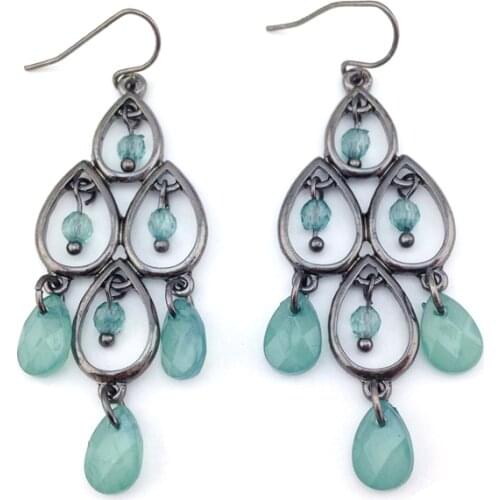 Star Style Fashion Jewelry Euro Vintage old silver color Acrylic bead Long Hanging Natural Shell Drop Earrings for Women