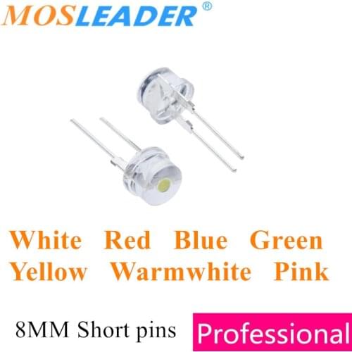 Mosleader 500PCS F8 LED 8MM Straw hat led White Red Blue Green Yellow Warmwhite Pink 0.5W 0.75W Short big pins Strawhat LED