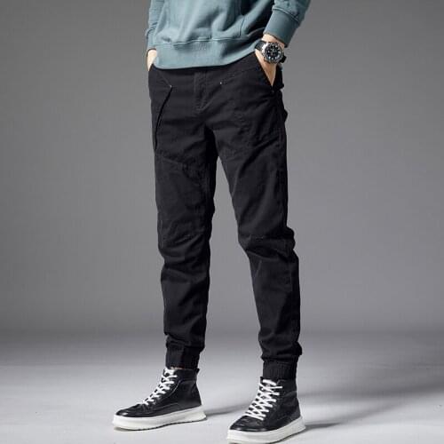 Newly Streetwear Fashion Men Jeans Black Multi Pockets Casual Cargo Pants Men Korean Spliced Designer Hip Hop Joggers Trousers