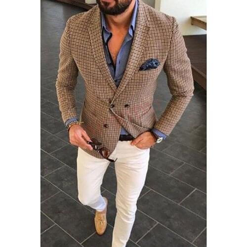 2020 Double Breasted Suit Men 2 pieces Custom Slim Fit Fashion Groom Wedding Suits Dinner Prom Mens Tuxedo Jacket with Pants