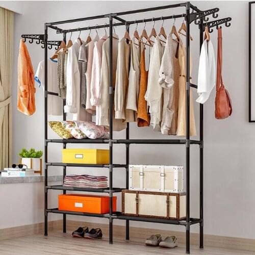 Household bedroom floor standing coat rack clothing hanger storage metal hanger for clothes bearing weight 100kg white black