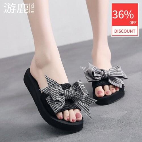 New Summer Elegant Butterfly-knot Sandals Casual High Heel Wedges Flip Flops Non-Slip Women Beach Slippers Multipurpose Shoes