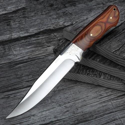 Outdoor Survival Fixed Blade Knife Camping Hunting High Hardness Straight Knife Wooden Handle Wilderness Survival Knives