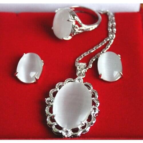 Wholesale elegant Inlay white opal pendant necklace earring & ring jewelry set