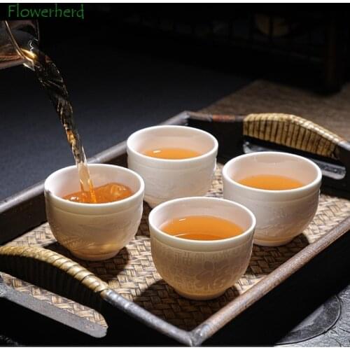 Sheep Fat Jade White Porcelain Ceramic Master Cup Teaware Single Cup Heart Sutra Cup Dragon Phoenix Tea Cup Tea Cup Tea Bowl