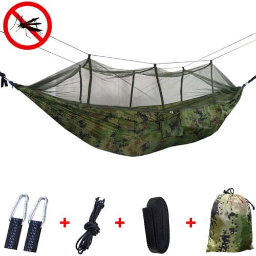 1-2 Person Portable Outdoor Camping Hammock With Mosquito Net High Strength Parachute Fabric Hanging Bed Hunting Sleeping Swing