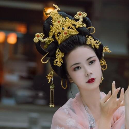 Qian Qiu Sui LYZ Traditional Artwork Hanfu Hair Jewelry Hand Carved Tang Style Imitate Tang Paint Bride Wedding Hair Tiara