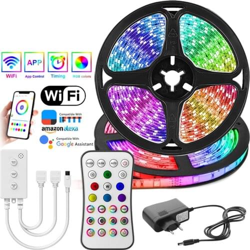 WIFI LED Strip Light RGB 5050 Flexible Ribbon Fita RGB Led Lights Tape Diode 20M-5M DC 12V and NEW Controller