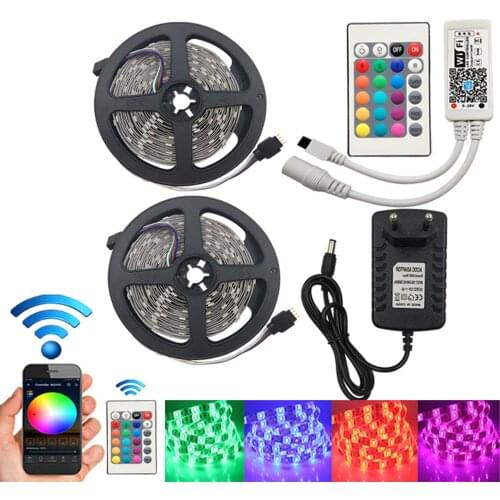 Necen 2 x 5 M WIFI 600LEDs RGB LED Strip Light 5050 With Mini Wifi Controller and LED Adapter