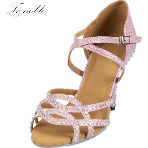 2021 Newest Pink Sparkly Rhinestones Latin Dance Shoes High Quality Comfortable Women Ballroom Salsa Bachata Latin Dance Shoes