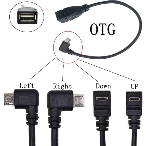 90 Degree Up & Down & Left & Right Angled Micro USB2.0 5Pin Male to USB 2.0 A Female Extension connector Adapter OTG Cable 0.25m