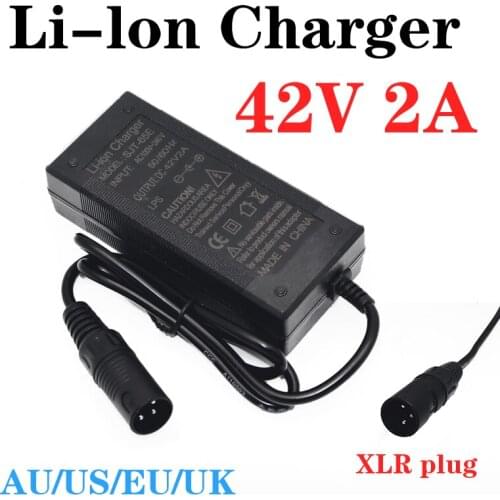 42V 2A Lithium battery pack Charger 36V 18650 Scooter ebike li-ion battery Charger with 3-Pin XLR Socket connector EU/US/AU/UK