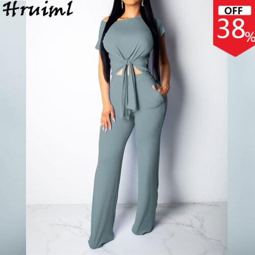 Pants Sets for Women Outfits Solid Color Short Sleeve Tops Wide Leg Pants Pockets Sets Female Casual Elegant Office Lady 2 Piece