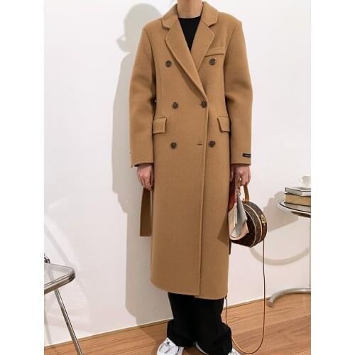 High-end suit collar mid-length temperament double-sided cashmere coat woolen coat female Korean 2021 new