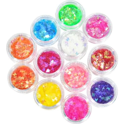 Gold-Light Butterfly Glitter * 12 Colors-Butterfly for Nail Art * polyester* Festival Face 12 Boxes Laser Butterfly
