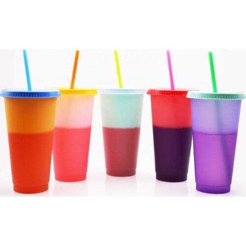 1Pcs 720 ml Color Changing Bottle No Odor Leak-proof with Lid Straw Outdoor Juice Coffee Discoloration Cold Drink Travel Cup