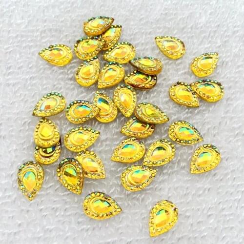 100pcs 8*12mm AB Color Water drop flatback Resin Rhinestone trim stones and crystals costume Button Accessories -A482