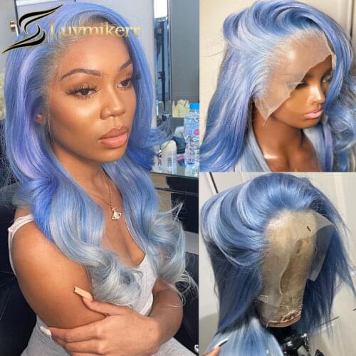 13x6 Ombre Blue Highlight Blonde Lace Front Wig Human Hair Purple Hd Transparent Lace Frontal Wig Preplucked Full Body Wave Remy