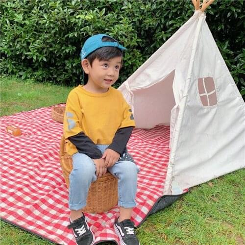 2020 Autumn Boys Cotton T-shirt Fashion Korean Patchwork Letter Print Tops For Boy Kids 2-7 Y Toddlers Long Sleeve T-Shirts New