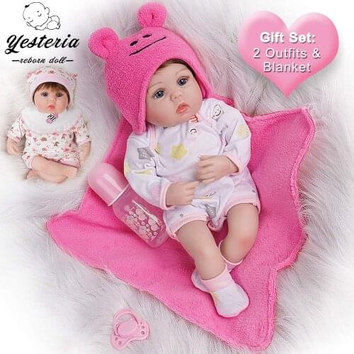 40cm Bebe Reborn Doll Cute Lovely Baby Silicone Vinyl Toys for Girl Birthday Gift 2 Outfits Newborn Lifelike Cotton Body Doll