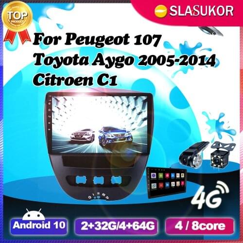 6+128G Android 10 For Peugeot 107 Toyota Aygo Citroen C1 2005 2006 2007 2008 2009 -2014 Player Navigation GPS 2 Din Keine DVD