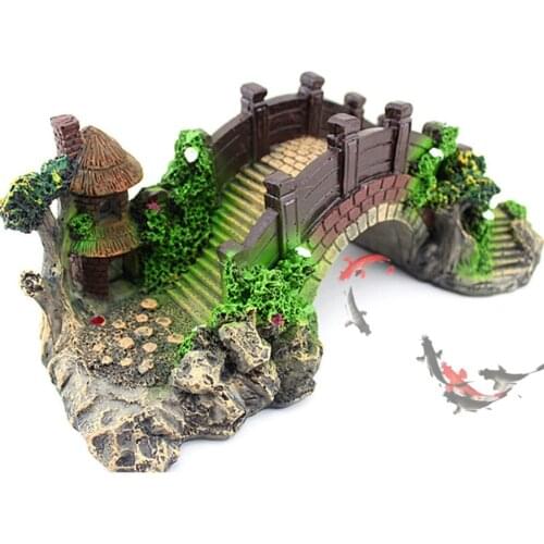 Antique Resin Stone Bridge Aquarium Landscaping Supplies Fish Tank Decoration Ornaments Pavilion Plants Fish Farming Home Toys