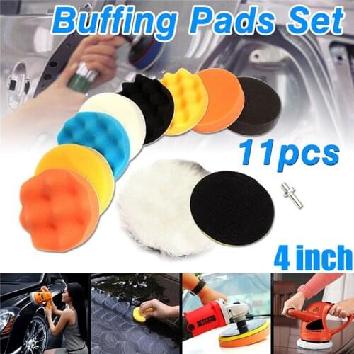4 inch Car Polishing Disc 11Pcs/Set Self-Adhesive Buffing Waxing Sponge Wool Wheel Polishing Pad For Car Polisher Drill Adapter