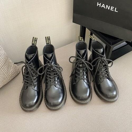 Woman Military Boots Girls Real Leather Shoes Women Mid Calf Flats Ladies Round Toe Chelsea Boots Female Brand Motorcycle Boots