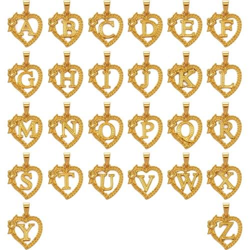 Anniyo A-Z Heart Letters Charm Pendant Necklaces Gold Color Flower Initial Jewelry Alphabet Chains African #232706